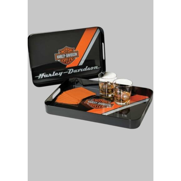 Harley-Davidson® Bar & Shield Serving Tray Set, 2 Different Sizes Black - Picture 1 of 3